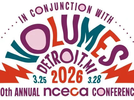 NCECA 2026 conference logo with colorful text and vibrant arcs, featuring Detroit, MI, and dates March 25-28.