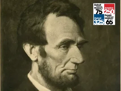 Monochrome portrait of a bearded man in profile, with promotional text in the top right corner.