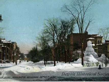 Postcard - Winter Scene, Washington Boulevard, Detroit, Mich.
