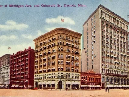 Postcard - Corner of Michigan Ave. and Griswold St., Detroit, Mich.