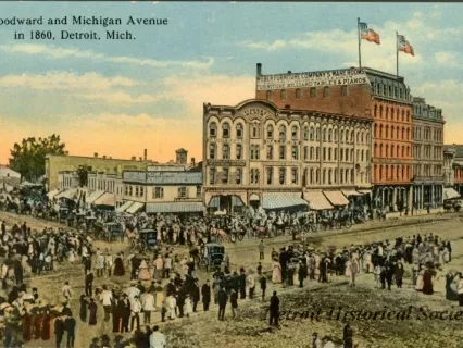Postcard - Woodward and Michigan Avenue, in 1860, Detroit, Mich.