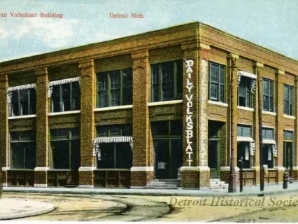 Postcard - Michigan Volksblatt Building, Detroit, Mich.
