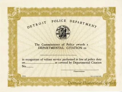 Certificate - Detroit Police Department
Departmental Citation