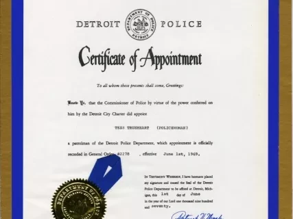 Certificate - Detroit Police Department
Certificate of Appointment