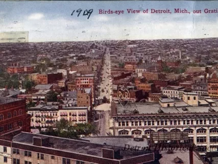 Postcard - Birds-eye View of Detroit, Mich., out Gratiot Ave.