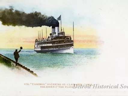 Postcard - Str. "Tashmoo" Entering St. Clair Ship Canal, Eskaheen ("The Flats")