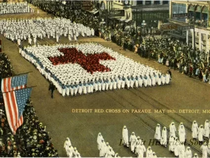 Postcard - Detroit Red Cross On Parade. May 19th. Detroit, Mich. - Detroit Red Cross On Parade