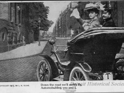 Postcard - Down the road we'll swiftly fly, Automobubling you and I.