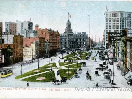 Postcard - Cadillac Square From County Bldg, Detroit, Mich. - Cadillac Square from County Bldg