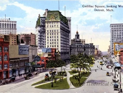 Postcard - Cadillac Square, looking West, Detroit, Mich. - Cadillac Square, looking West, Detroit, Mich.