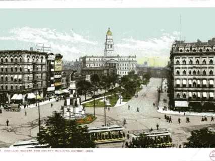 Postcard - Cadillac Square and County Building, Detroit, Mich.
