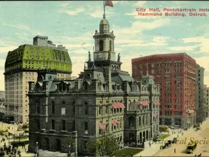 Postcard - City Hall, Pontchartrain Hotel and Hammond Building, Detroit, Mich.
