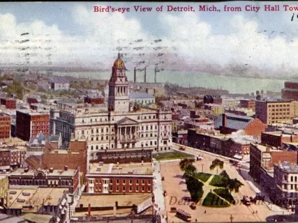 Postcard - Bird's-eye View of Detroit, Mich., from City Hall Tower east.