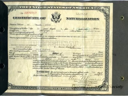 Certificate, Naturalization - Certificate of Naturalization