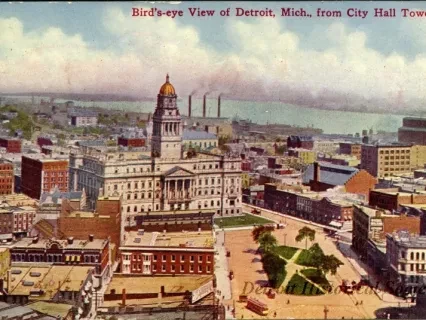 Postcard - Bird's-eye View of Detroit, Mich., from City Hall Tower east.