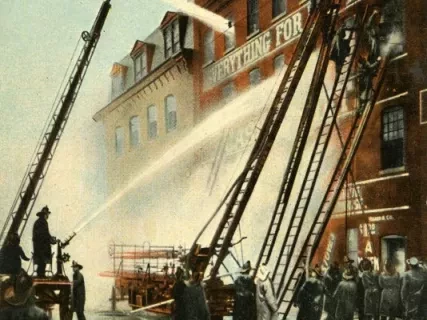 Postcard - Fighting the Flames, Detroit, Mich.