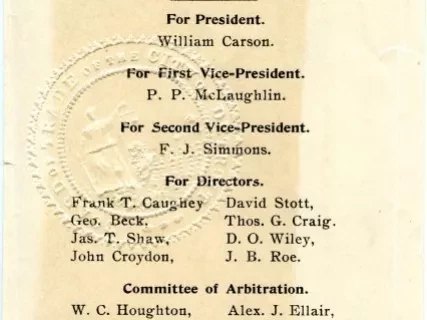 Handbill, Political - Board of Trade of the City of Detroit
Ticket for Officers, 1900-1901