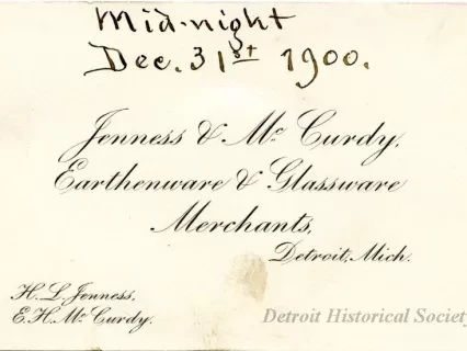 Card, Business - Jenness & McCurdy Earthenware & Glass Merchants