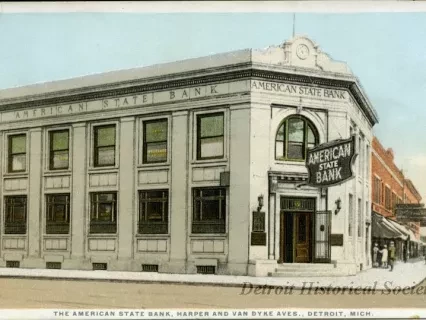 Postcard - The American State Bank, Harper and Van Dyke Aves., Detroit, Mich.