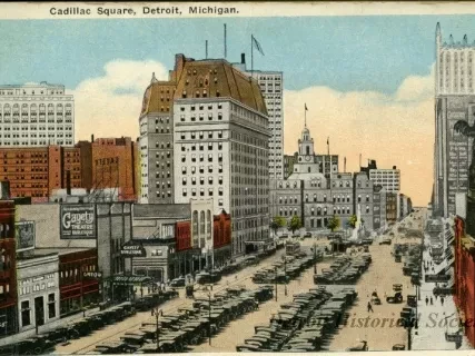 Postcard - Cadillac Square, Detroit, Michigan.