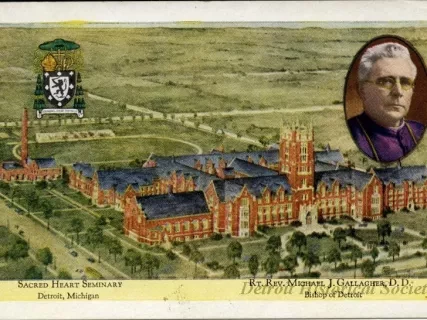Postcard - Sacred Heart Seminary, Detroit, Michigan. Rt. Rev. Michael J. Gallagher, D.D., Bishop of Detroit.