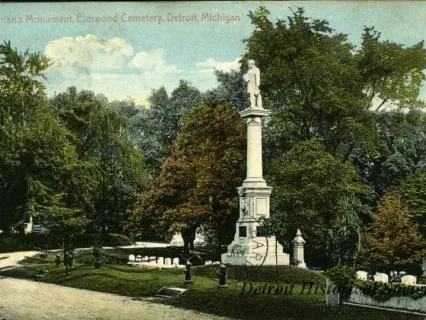 Postcard - Fireman's Monument, Elmwood Cemetery, Detroit, Mich.