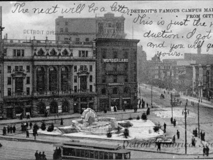 Postcard - Detroit's Famous Campus Martius From City Hall.