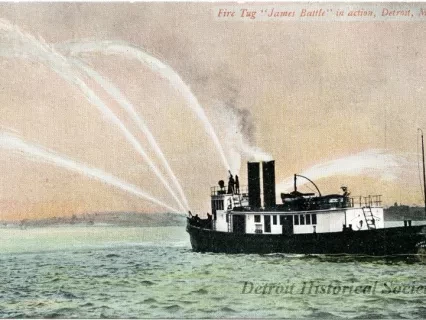 Postcard - Fire Tug "James Battle" in action, Detroit, Mich. - Fire Tug "James Battle" in action, Detroit, Mich.