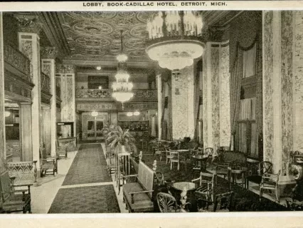 Postcard - Lobby, Book-Cadillac Hotel, Detroit, Mich.