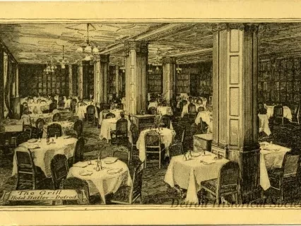 Postcard - The Grill, Hotel Statler - Detroit