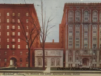 Postcard - The Madison and Lenox Apartment Hotels, Detroit