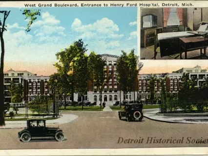 Postcard - West Grand Boulevard, Entrance to Henry Ford Hospital, Detroit, Mich.