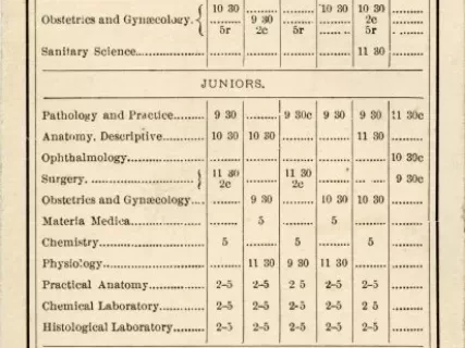 Calendar - Order of Exercises in the College of Medicine and Surgery, First Semester, 1884-5.