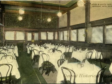 Postcard - Ladies & Gents Cafe, Berghoff Hotel, Detroit, Mich. - Ladies & Gents Cafe, Berghoff Hotel, Detroit, Mich.