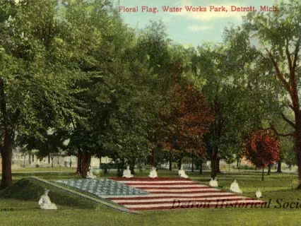 Postcard - Floral Flag, Water Works Park, Detroit, Mich.