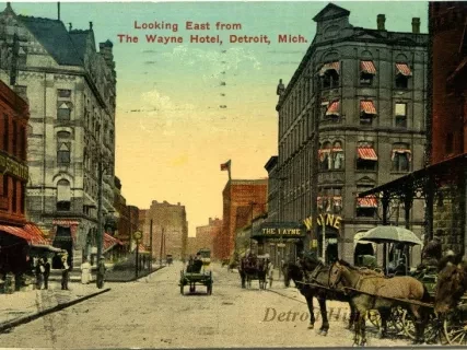 Postcard - Looking East from The Wayne Hotel, Detroit, Mich. - Looking East from the Wayne Hotel, Detroit, Mich.