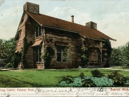 Postcard - Log Cabin; Palmer Park, Detroit, Mich.