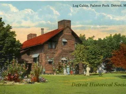 Postcard - Log Cabin, Palmer Park, Detroit, Mich.