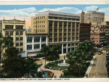 Postcard - Griswold Street, Showing Capitol Square Park, Detroit, Mich.