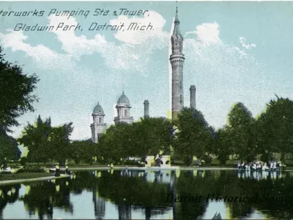 Postcard - Waterworks Pumping Sta. & Tower, Gladwin Park, Detroit, Mich. - Waterworks Pumping Sta. & Tower, Gladwin Park, Detroit, Mich.