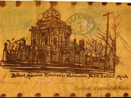 Postcard - Hurlbut Memorial Entrance to Water Works Park, Detroit, Mich.