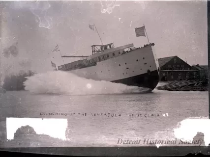 Negative, Glass-plate - Launching of the Ashtabula at St. Clair