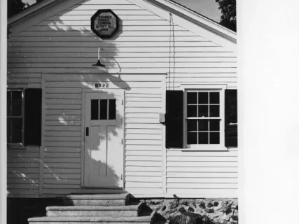 Print, Photographic - Stoney Creek School - front entrance view - founded 1849 - a centennial school