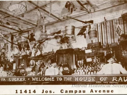 Postcard - Hi-Ya Sucker - Welcome to the "House of Rau" 11414 Jos. Campau Avenue