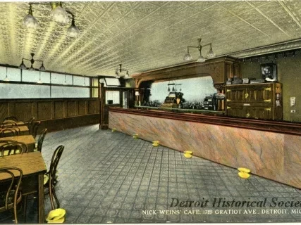 Postcard - Nick Weins' Cafe, 1785 Gratiot Ave., Detroit, Mich.