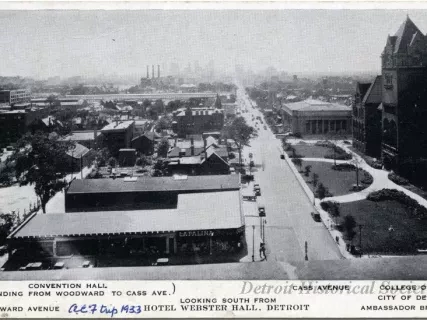 Postcard - Looking south fom Hotel Webster Hall, Detroit
