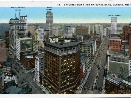 Postcard - Skyline from First National Bank, Detroit, Mich.