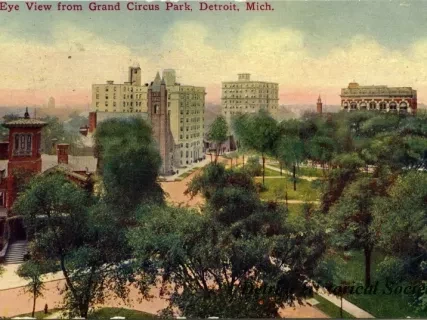 Postcard - Birds' Eye View from Grand Circus Park, Detroit, Mich.