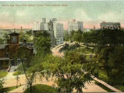 Postcard - Bird's Eye View from Grand Circus Park, Detroit, Mich.