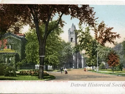 Postcard - Washington Avenue and Grand Circus Park, Detroit, Mich.